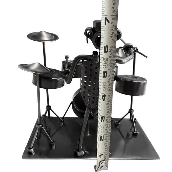 Steam Punk Drummer Musician Metal Figurine Unique Gift Drum Cymbal Bass 7" - Picture 9 of 11
